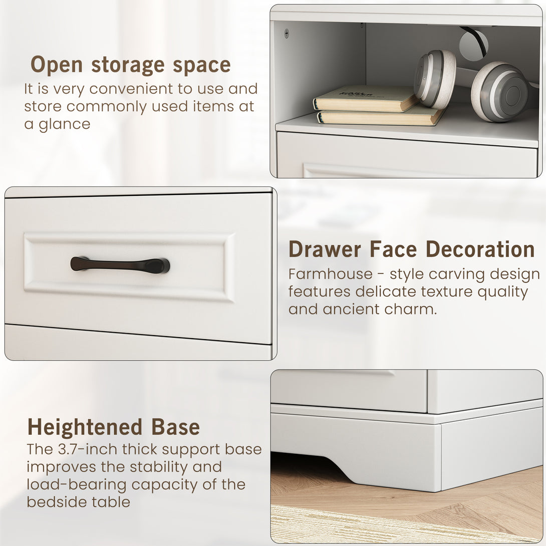 Nightstand with Charging Station, Farmhouse Nightstands with 2 Drawers Storage Side Table Bedside Cabinet for Bedroom Living Room