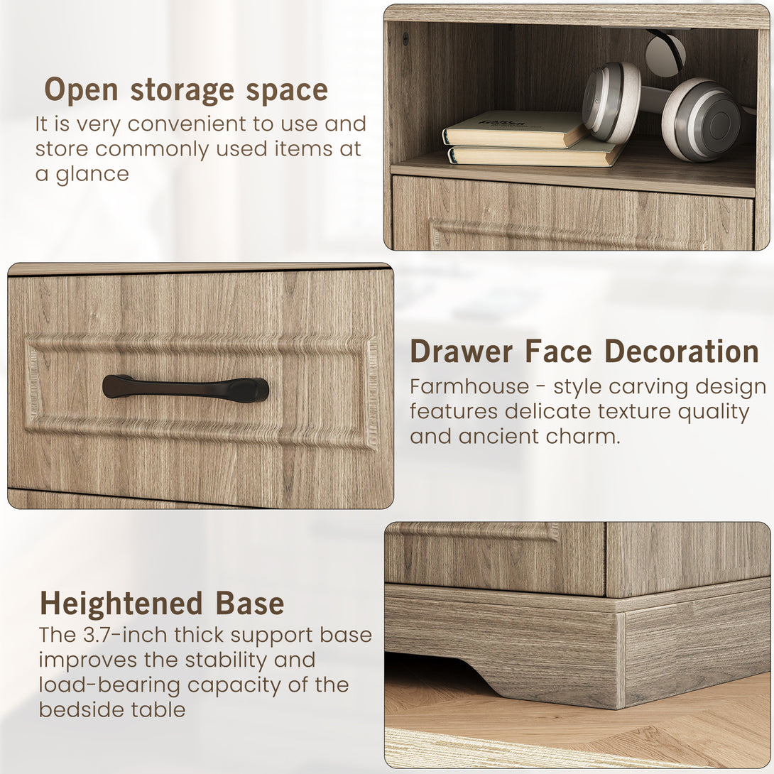 Nightstand with Charging Station, Farmhouse Nightstands with 2 Drawers Storage Side Table Bedside Cabinet for Bedroom Living Room