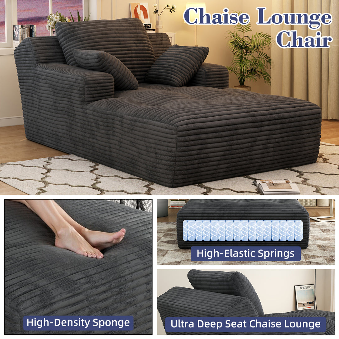 67'' Oversized Chaise Lounge Chair Indoor, Cloud Plush Corduroy Upholstered Sofa Bed, Modern Deep Seat Sofa with Back Cushion, Pillows, Cozy Sleeper Couch for Living Room, No Assembly Required