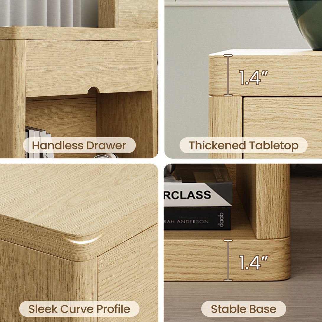 IDEALSOUL Nightstand , Nightstand with Charging Station, 24inch Bedside Table with Curved Top Corners, Crescent Shaped Buckle, Wooden End Table for Bedroom Living Room