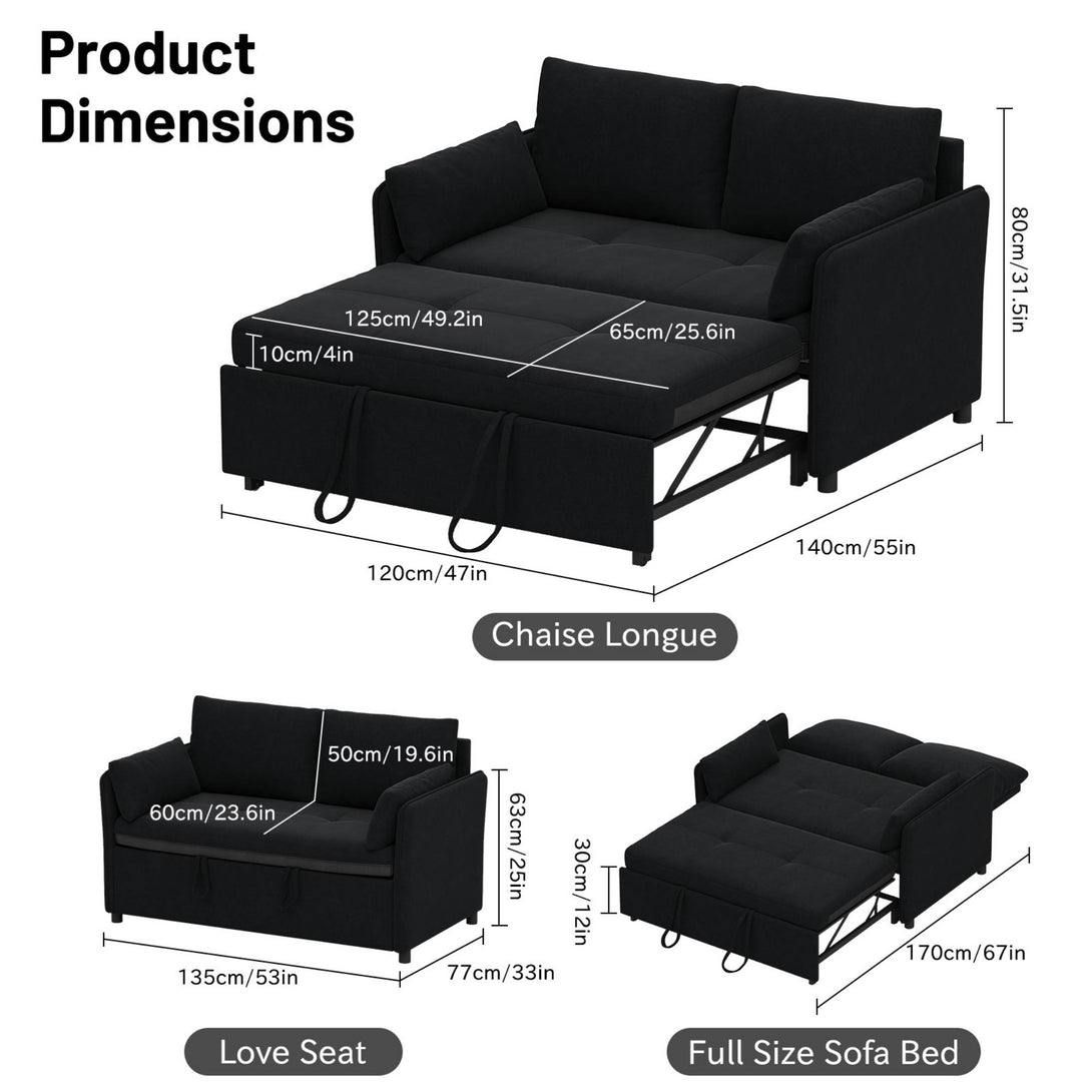 3 in 1 Convertible Sleeper Sofa Bed, 53" Folding Pull Out Couch with Adjustable Backrest, Futon Loveseat Couches with Side Pocket for Living Room