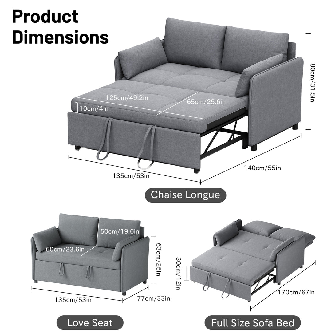3 in 1 Convertible Sleeper Sofa Bed, 53" Folding Pull Out Couch with Adjustable Backrest, Futon Loveseat Couches with Side Pocket for Living Room