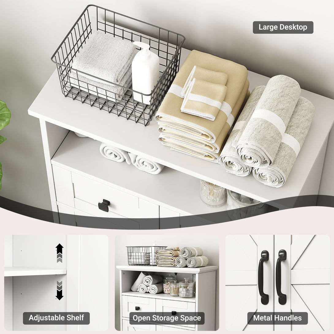 Bathroom Storage Cabinet with Doors and Drawers, Farmhouse Bathroom Floor Cabinet freestanding with Adjustable Shelf, 41.3"H Bathroom Organizer