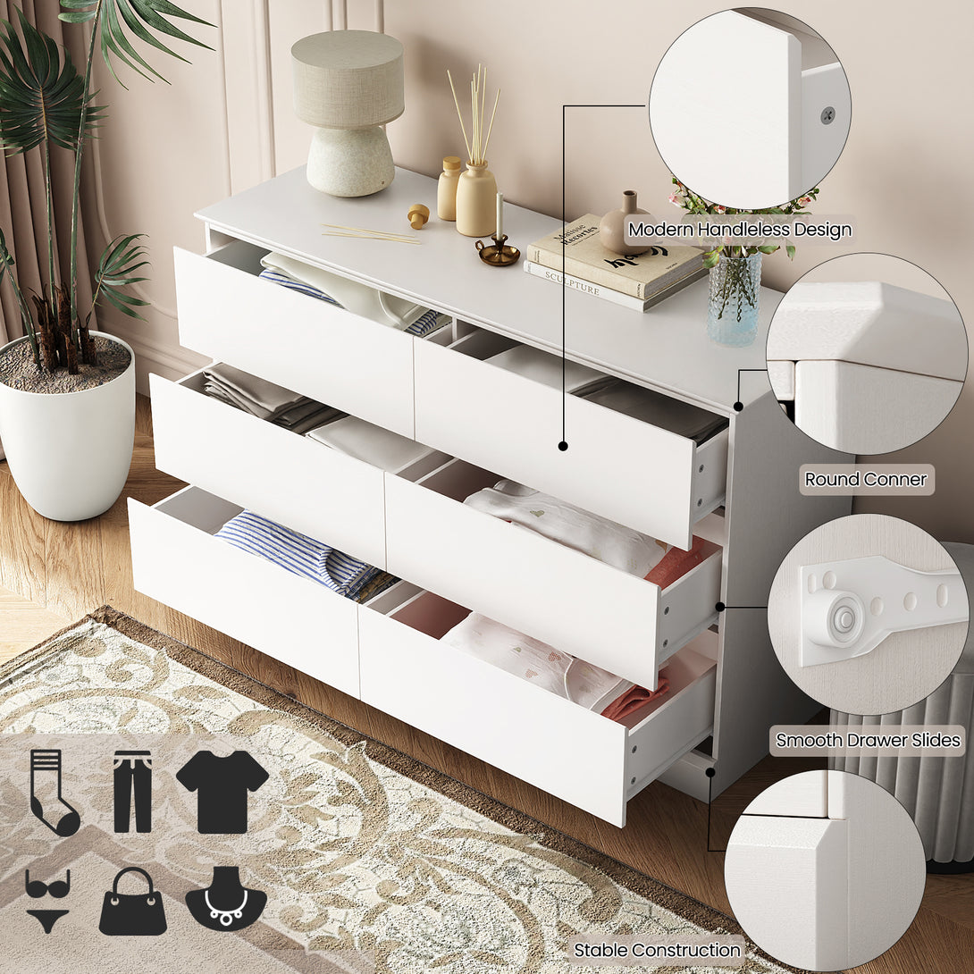 White Dressers Bedroom Dresser 6 Drawer Storage Chest of Drawers