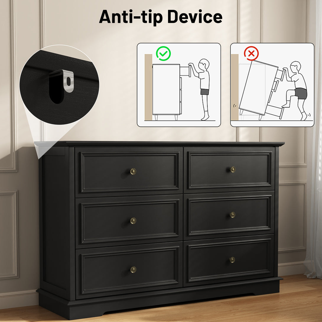 IDEALSOUL Dresser,6 Drawer Dresser for bedroom,Retro Wood Storage dresser for Living Room