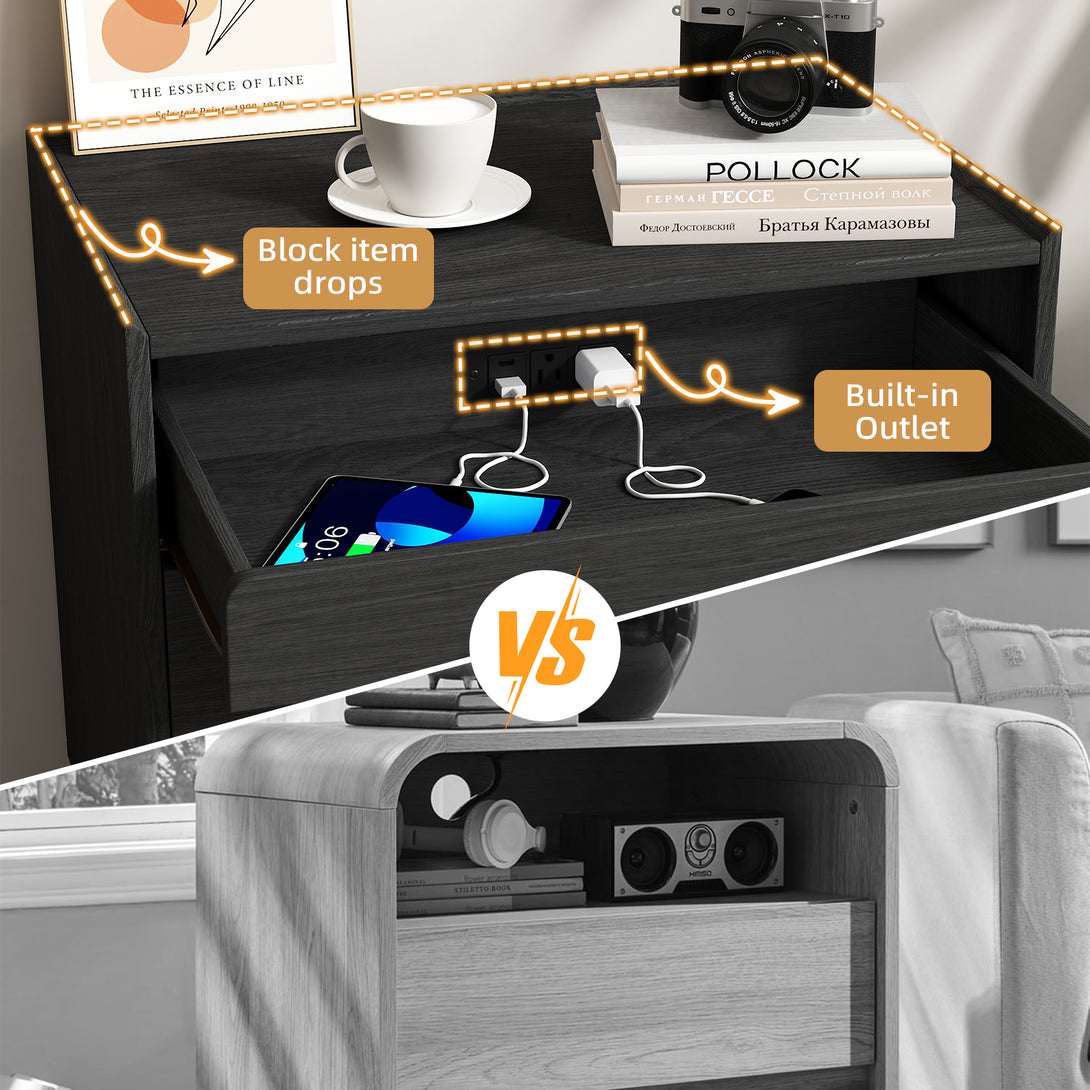 Nightstand Bedside Table, 25"H×23.6"W 3 Drawer Dresser with Hidden Charging Station, End Side Table for Bedroom Furniture