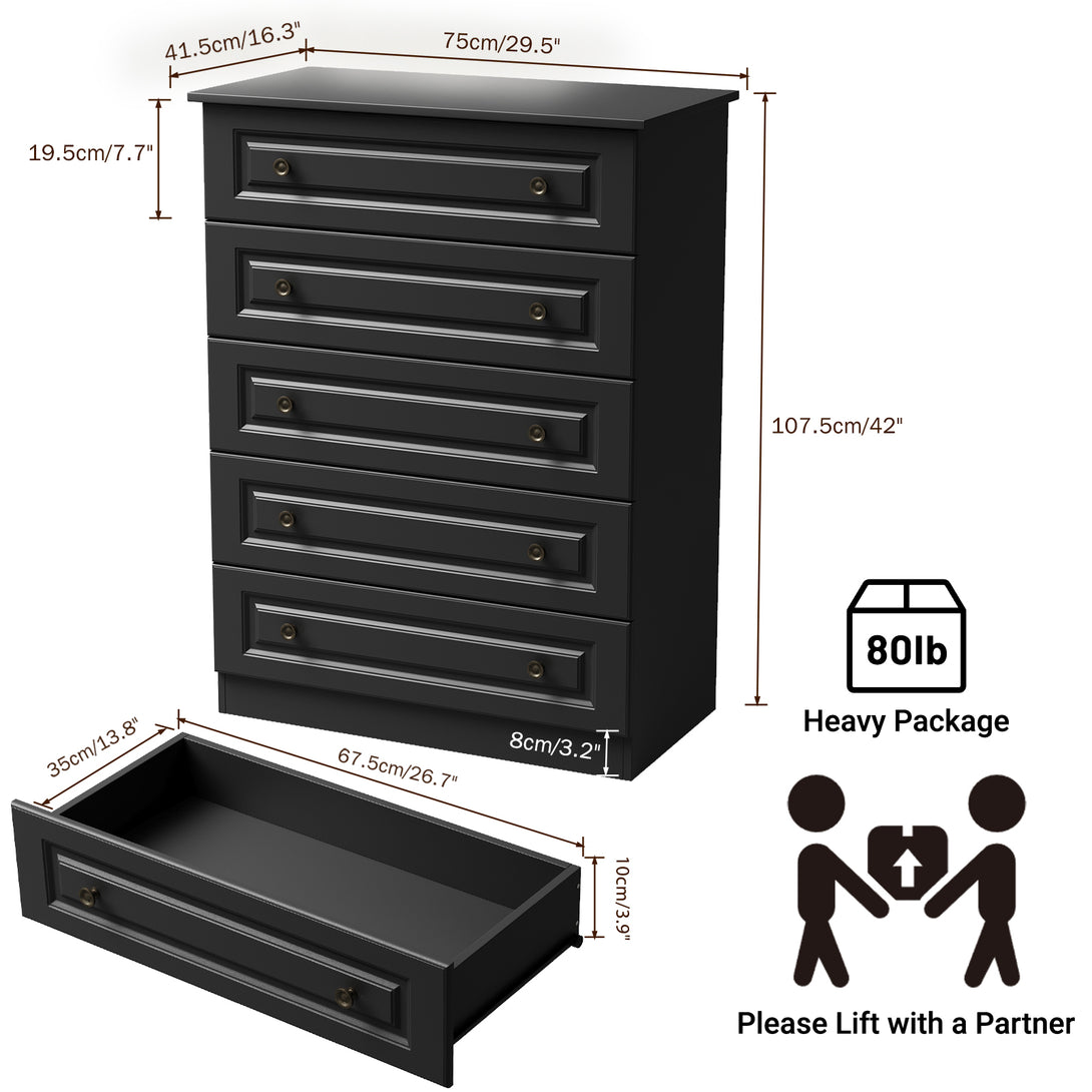 Dresser for bedroom,5 Drawer Dresser Tall  Dresser with Large Storage Space, for Bedroom,Hallway,Entryway