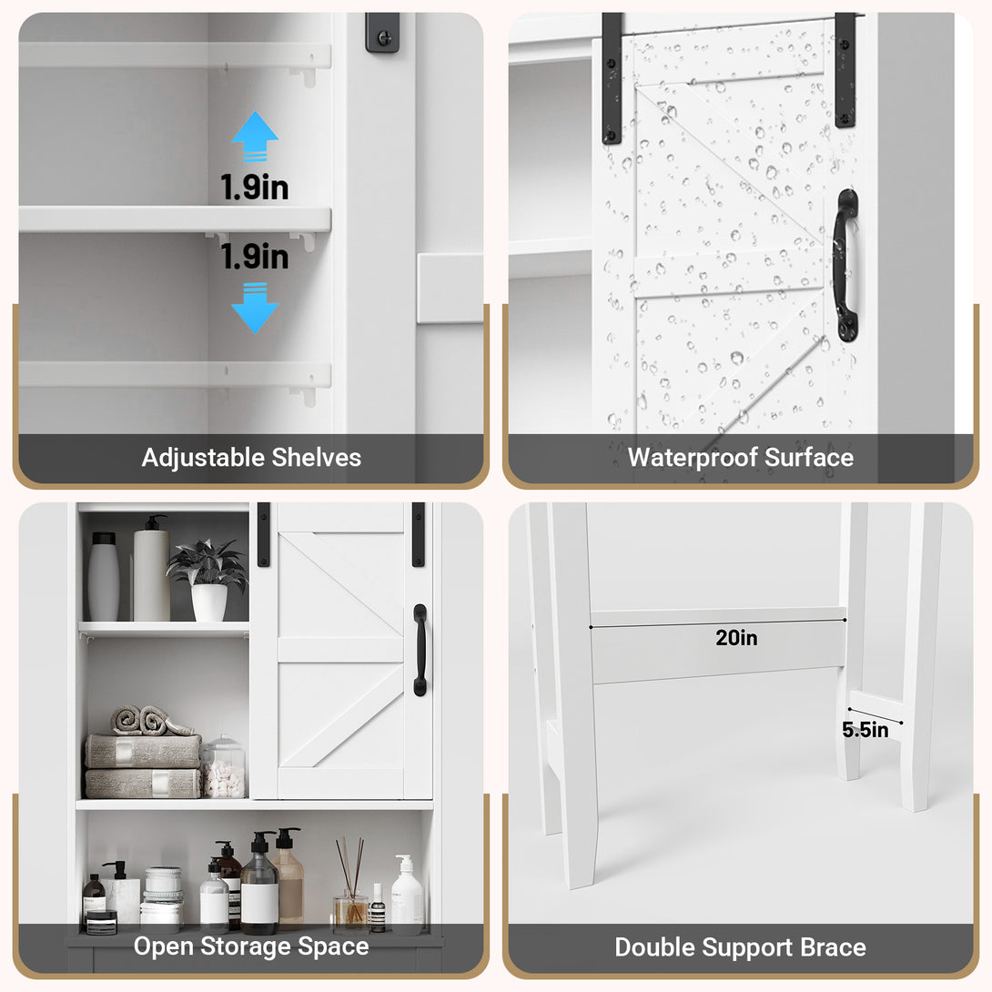 Over The Toilet Storage Shelves, Farmhouse Storage Shelves Over Toilet with Sliding Barn Door & Adjustable Shelves