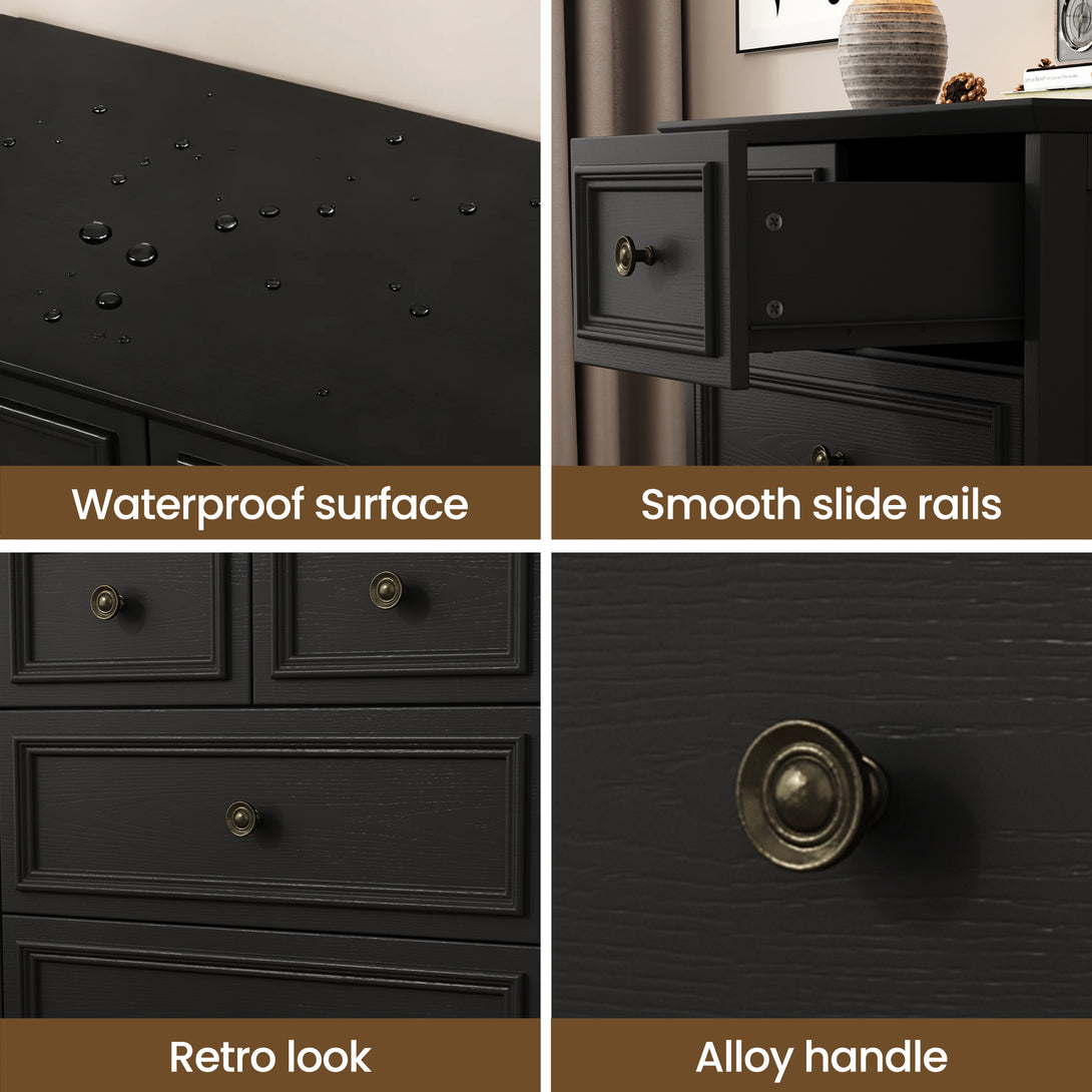 IDEALSOUL 5 Drawer Dresser for Bedroom, White Rustic Style Chest of Drawers, Retro Style 5 Drawer Dresser for Bedroom, Living Room, Bathroom