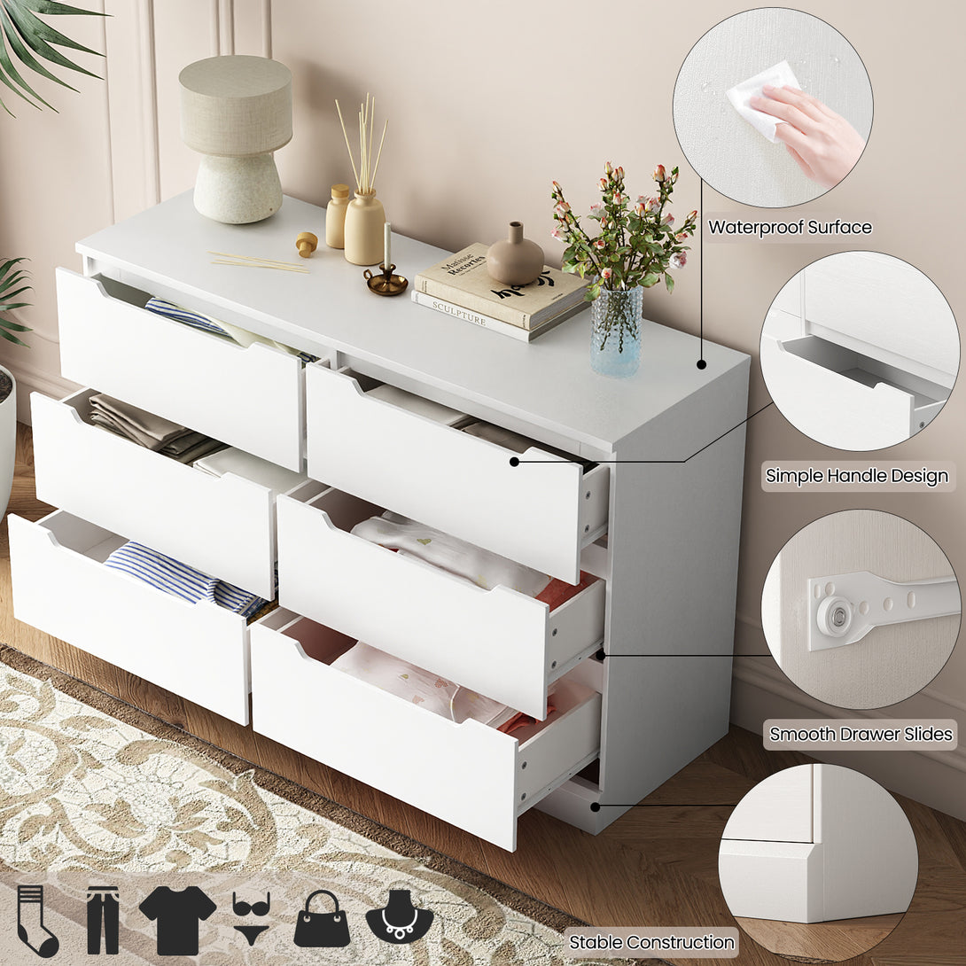 Dresser 6 Drawer Dresser Modern Wooden Closet Double Dresser for Bedroom Closet Living Room Hallway Entryway Dressing Room