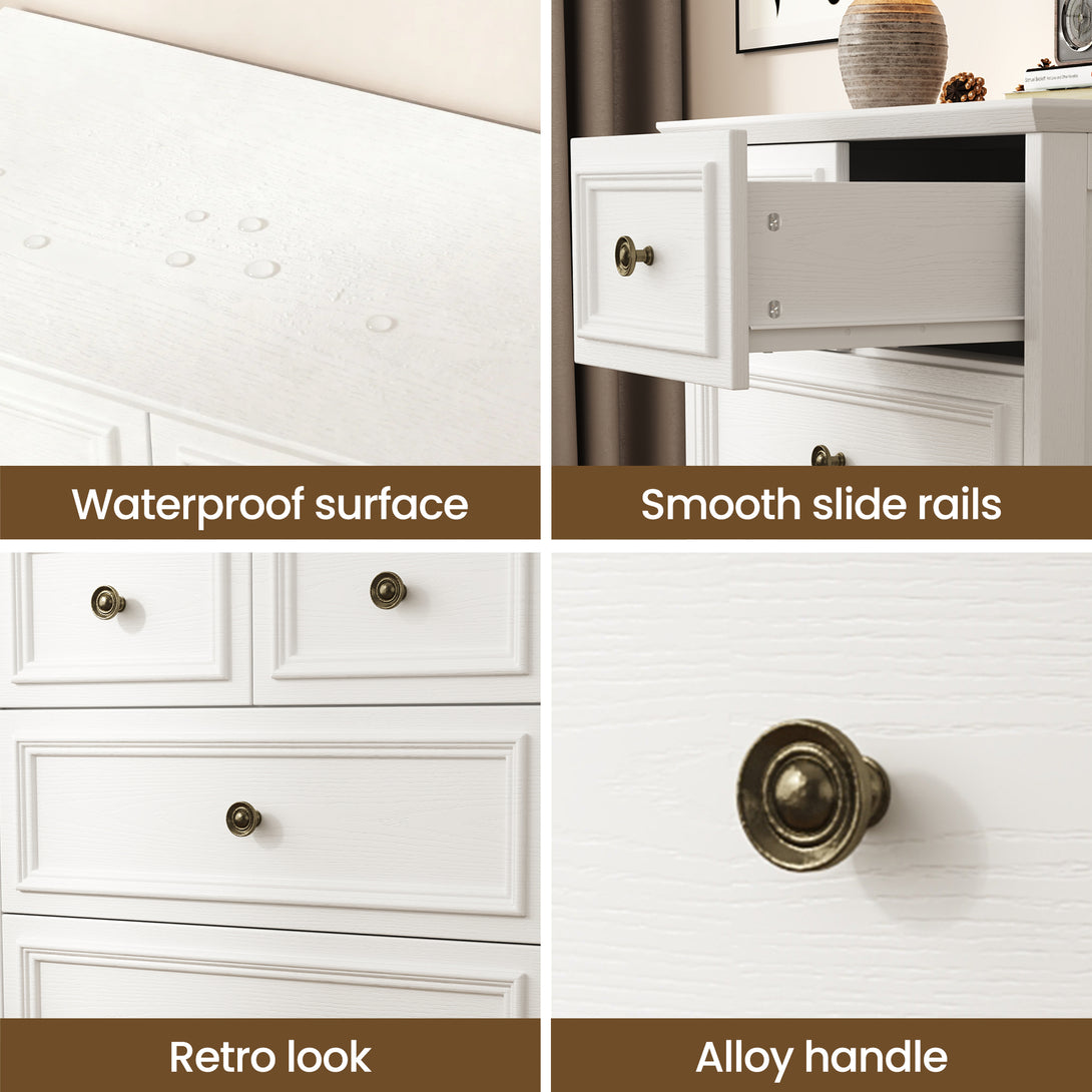 IDEALSOUL 5 Drawer Dresser for Bedroom, White Rustic Style Chest of Drawers, Retro Style 5 Drawer Dresser for Bedroom, Living Room, Bathroom