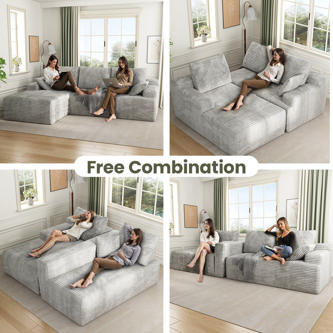 104" Cloud Sectional Couch with L-Shape Chaise, Modern Modular Sofa with Deep Seat, Upholstered Couches with Back Cushion for Living Room Bedroom, No Assembly Required