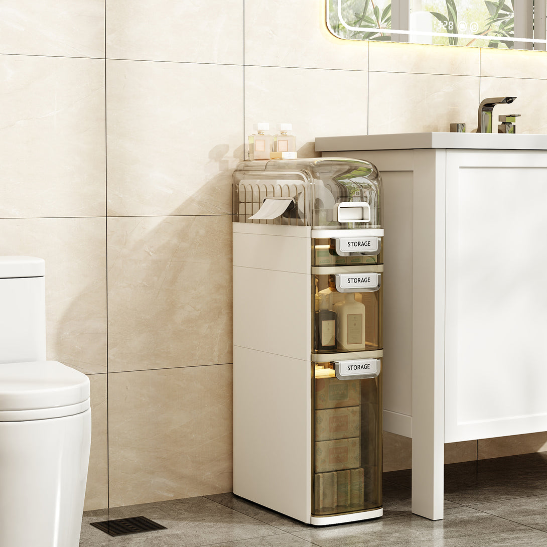 IDEALSOUL Bathroom Storage,Waterproof Narrow Storage Cabinet,Storage Floor Cabinet with Drawers for Small Spaces