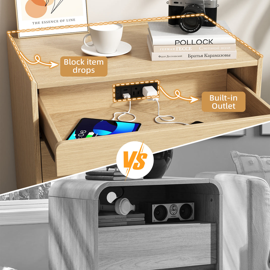 Nightstand Bedside Table, 25"H×23.6"W 3 Drawer Dresser with Hidden Charging Station, End Side Table for Bedroom Furniture