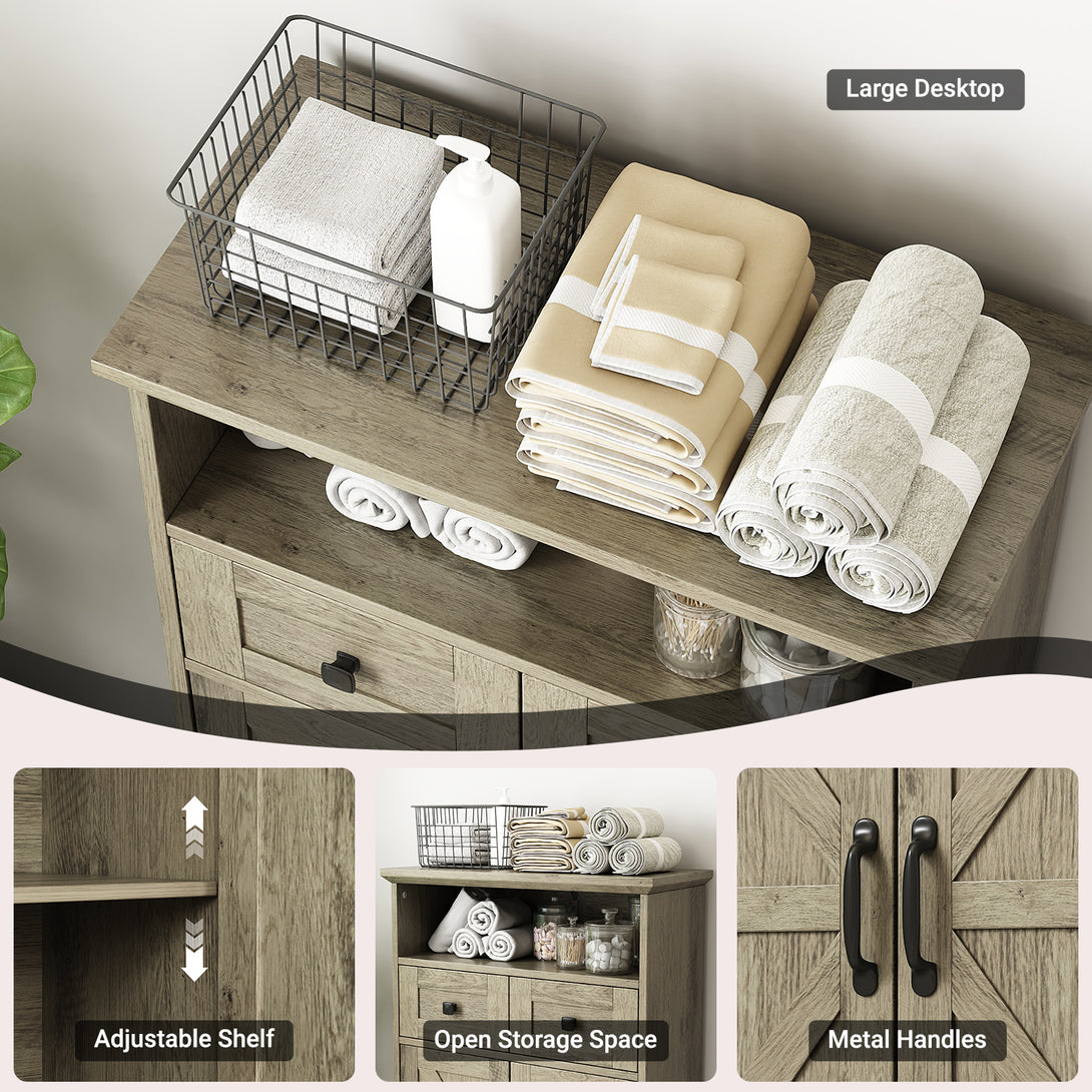 Bathroom Storage Cabinet with Doors and Drawers, Farmhouse Bathroom Floor Cabinet freestanding with Adjustable Shelf, 41.3"H Bathroom Organizer