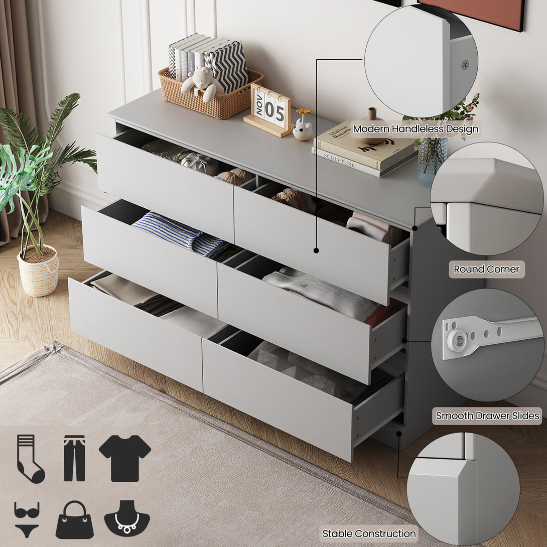 White Dressers Bedroom Dresser 6 Drawer Storage Chest of Drawers