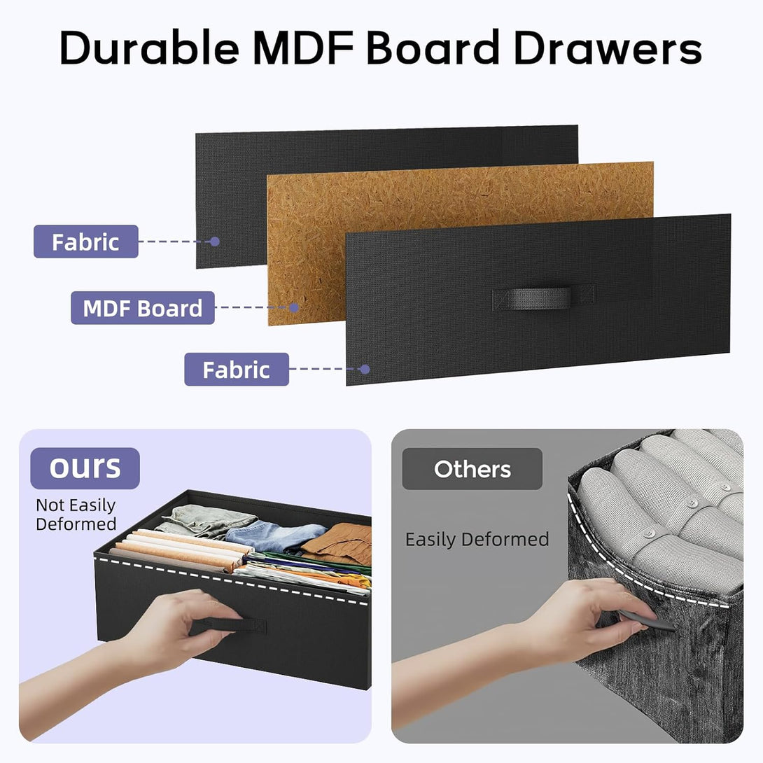 Dresser with Hanging Rack, Bedroom Dresser with Hanging Rack Chest of Drawers with Fabric Drawers & LED Lights & Charging Station, Rust Brown