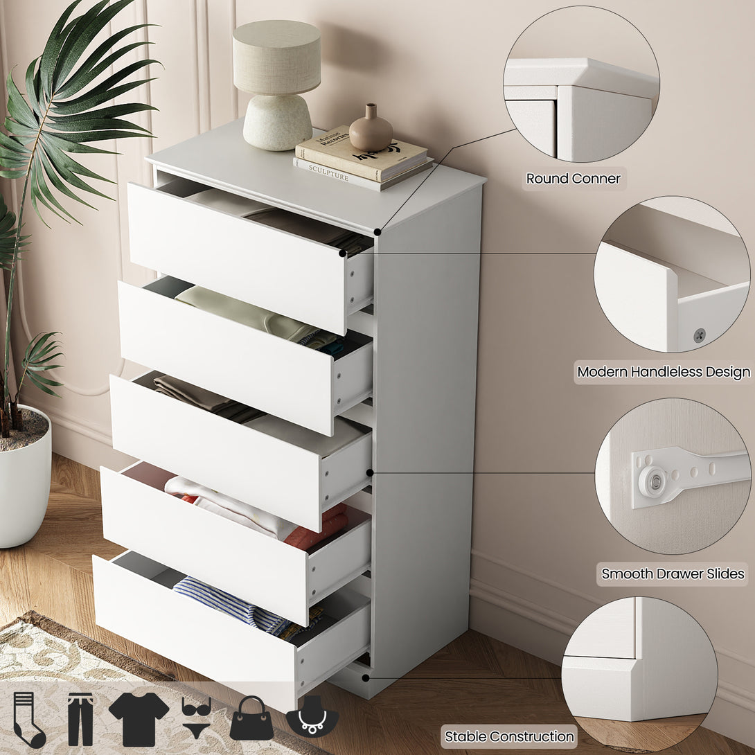 Bedroom Dresser Black, 5 Drawer Dresser Chest of Drawers for Living Room Dressing Room Entryway