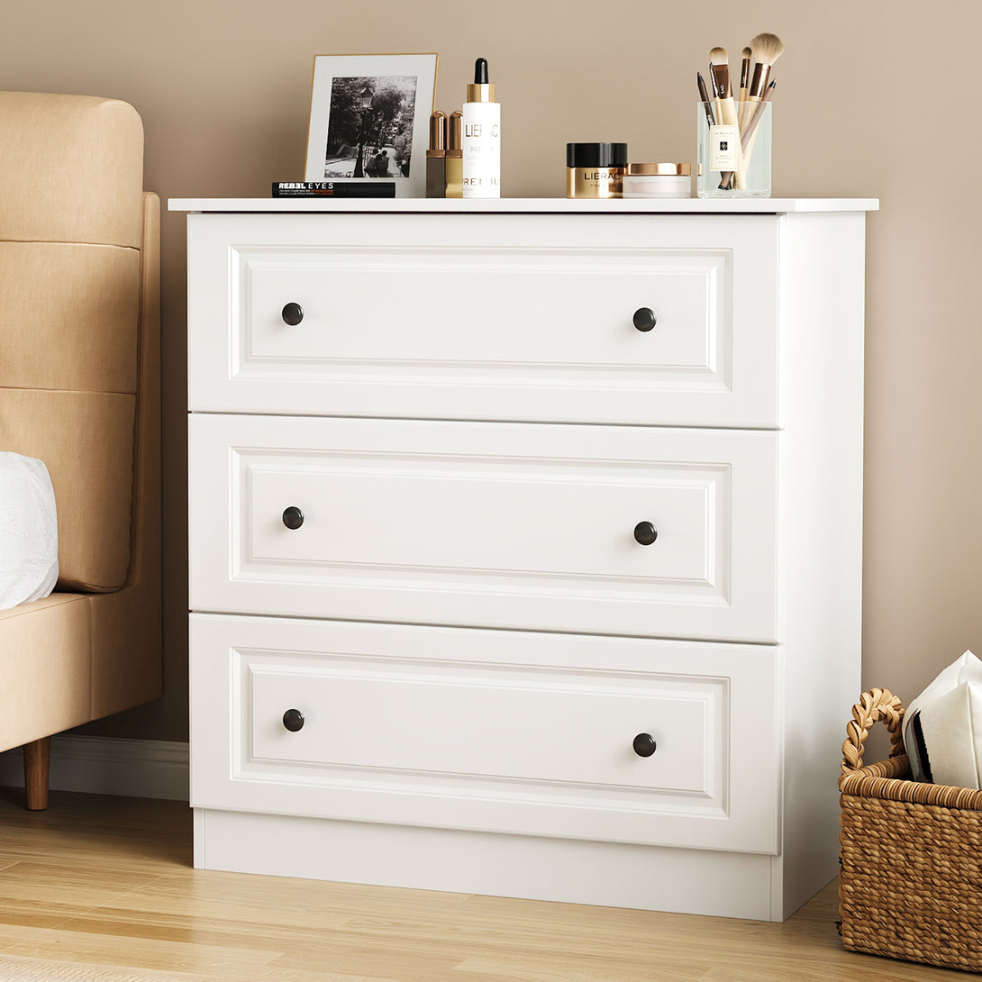 IDEALSOUL Dressers for Bedroom, 3 Drawer Dresser, White Dresser with Large Storage Space for Living Room, Chest of Drawers for Bedroom