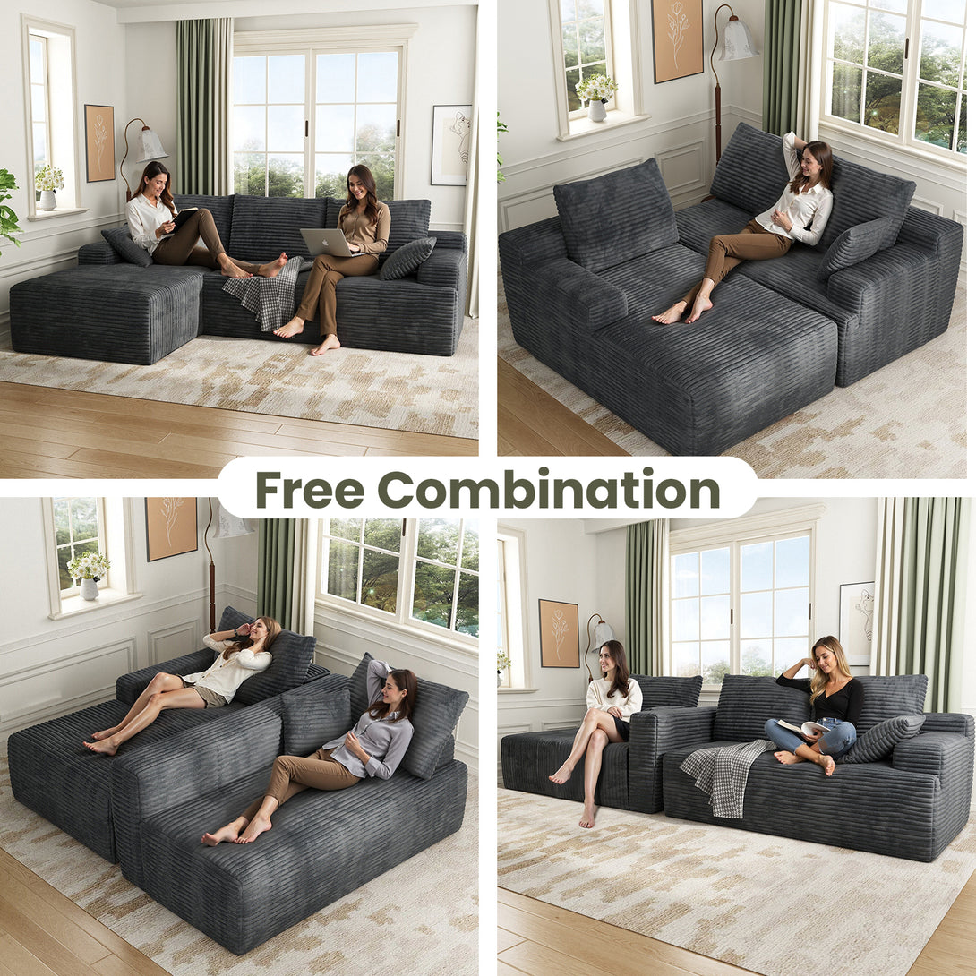 104" Cloud Sectional Couch with L-Shape Chaise, Modern Modular Sofa with Deep Seat, Upholstered Couches with Back Cushion for Living Room Bedroom, No Assembly Required