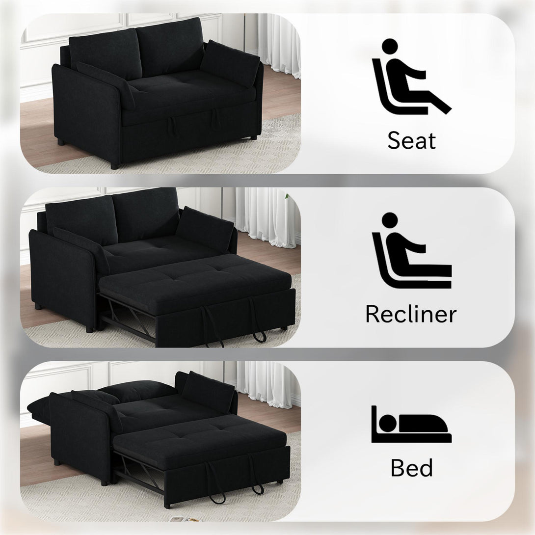 3 in 1 Convertible Sleeper Sofa Bed, 53" Folding Pull Out Couch with Adjustable Backrest, Futon Loveseat Couches with Side Pocket for Living Room