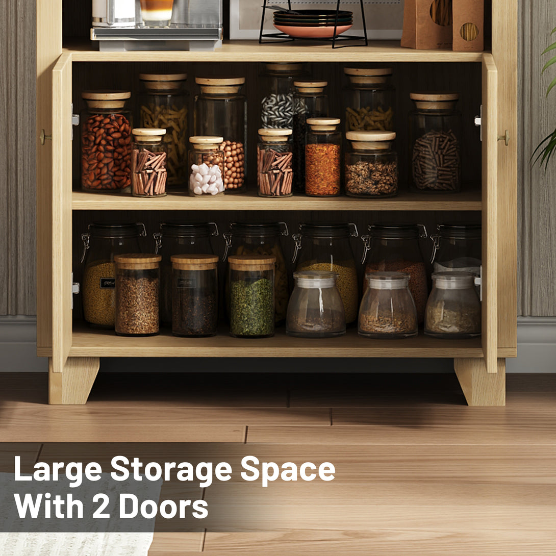 IDEALSOUL Arched Cabinet, 70-Inch Kitchen Pantry Storage Cabinet, Open Shelf Storage Cabinet with 2 Doors and 5 Shelves