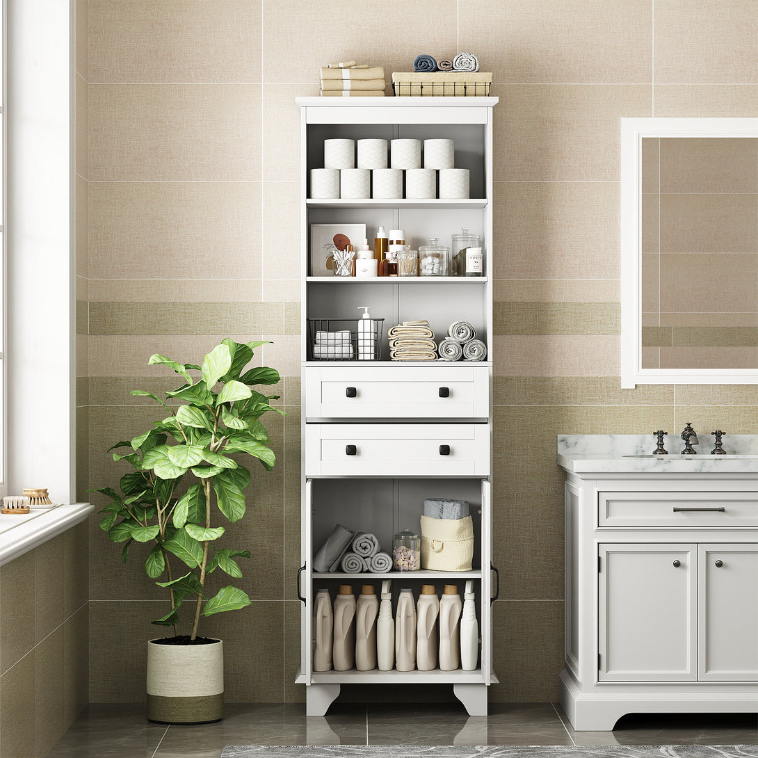 IDEALSOUL Tall Bathroom Storage Cabinet, 72" Farmhouse Storage Cabinet with 2 Drawers, Adjustable Shelves & Barn Door, Cabinet for Bathroom, Living Room, Kitchen