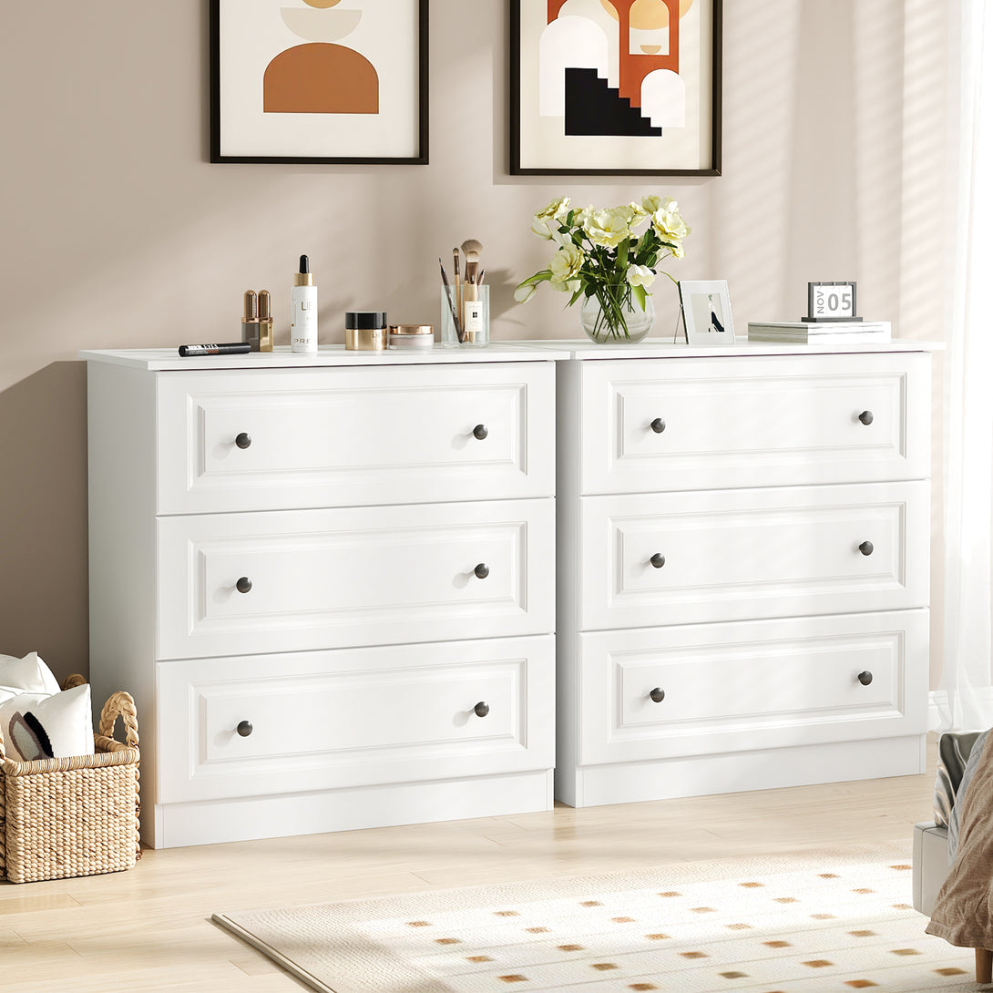 IDEALSOUL Dressers for Bedroom, 3 Drawer Dresser, White Dresser with Large Storage Space for Living Room, Chest of Drawers for Bedroom