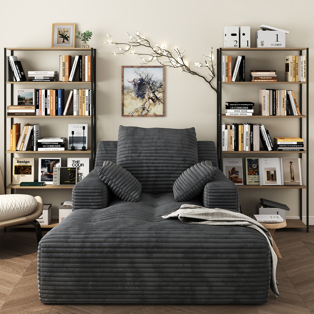 67'' Oversized Chaise Lounge Chair Indoor, Cloud Plush Corduroy Upholstered Sofa Bed, Modern Deep Seat Sofa with Back Cushion, Pillows, Cozy Sleeper Couch for Living Room, No Assembly Required