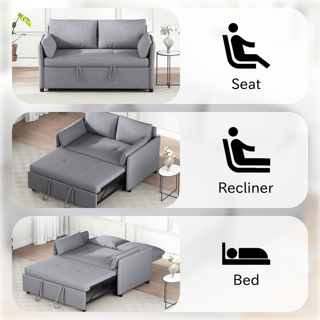 3 in 1 Convertible Sleeper Sofa Bed, 53" Folding Pull Out Couch with Adjustable Backrest, Futon Loveseat Couches with Side Pocket for Living Room