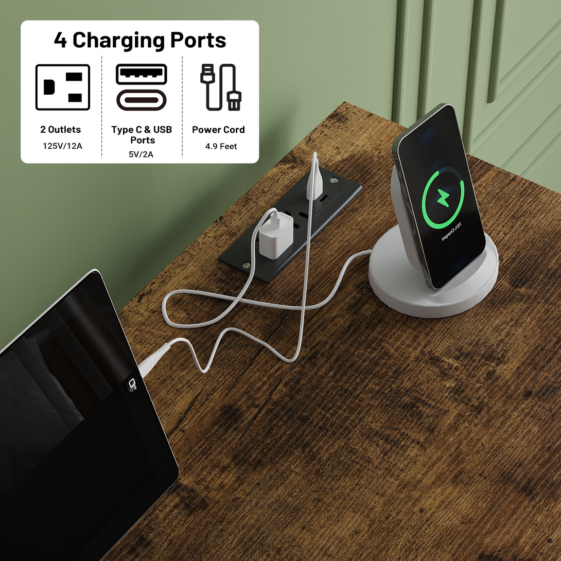 Dresser with Hanging Rack, Bedroom Dresser with Hanging Rack Chest of Drawers with Fabric Drawers & LED Lights & Charging Station, Rust Brown