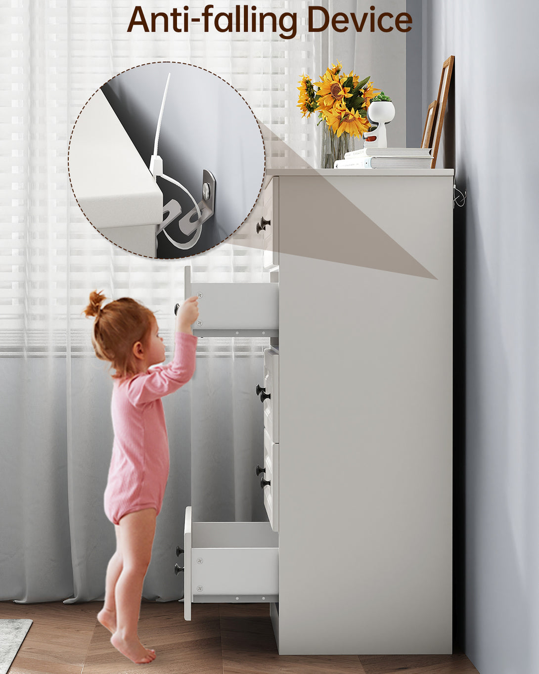 Dresser for bedroom,5 Drawer Dresser Tall  Dresser with Large Storage Space, for Bedroom,Hallway,Entryway