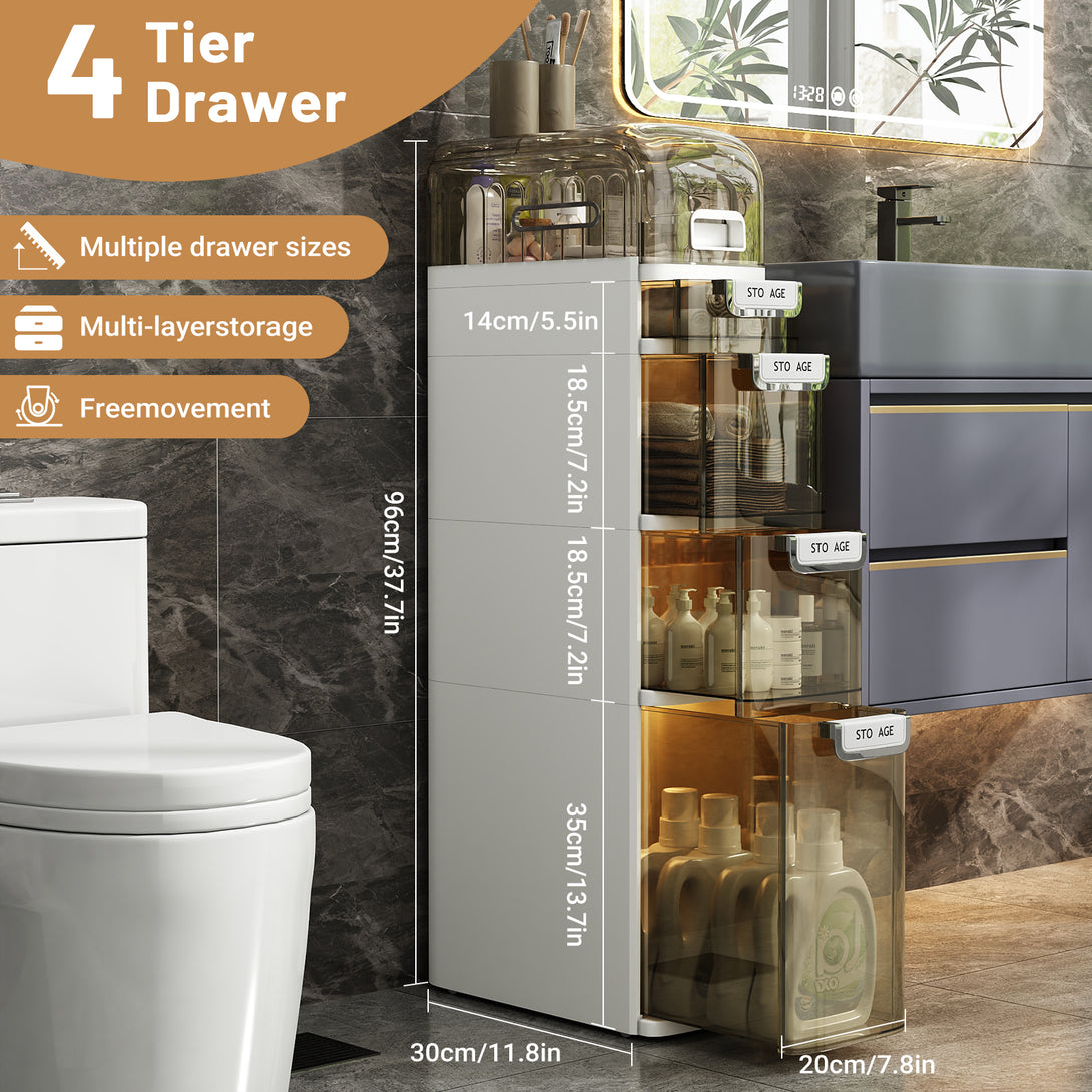 IDEALSOUL Bathroom Storage,Waterproof Narrow Storage Cabinet,Storage Floor Cabinet with Drawers for Small Spaces
