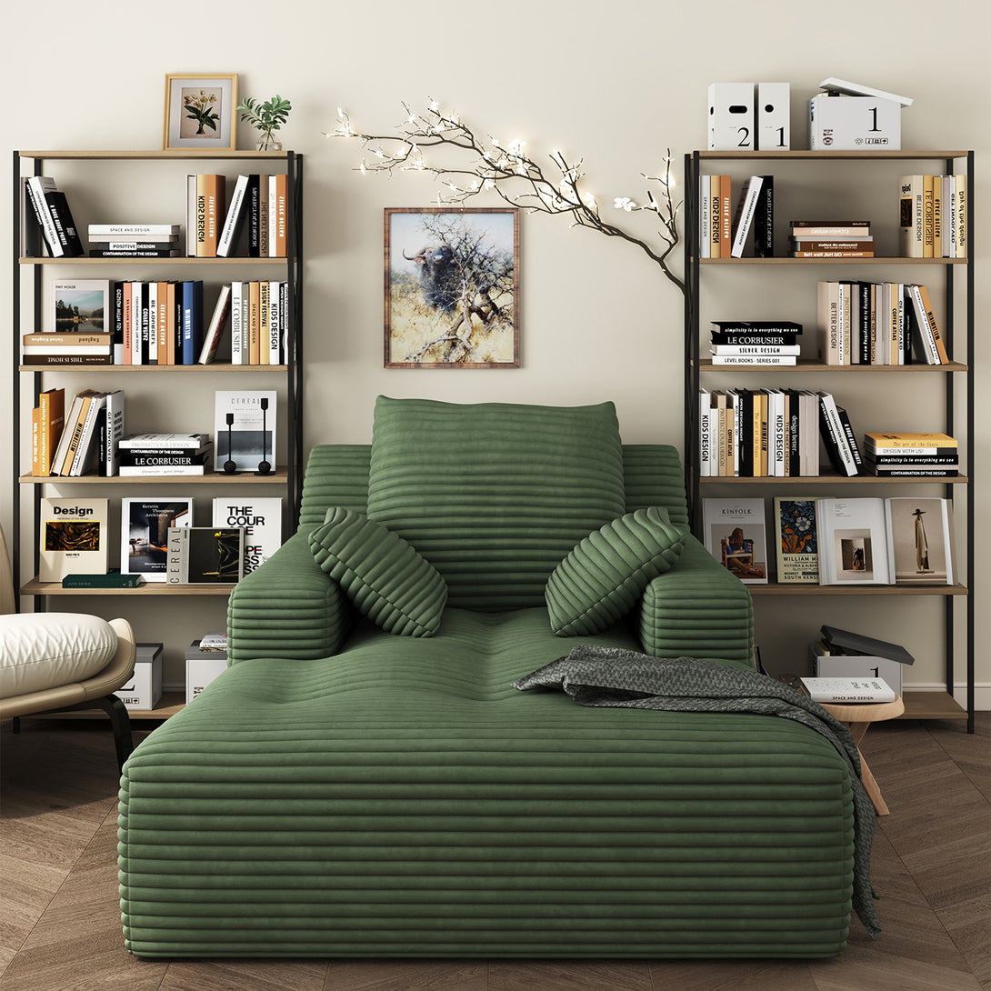 67'' Oversized Chaise Lounge Chair Indoor, Cloud Plush Corduroy Upholstered Sofa Bed, Modern Deep Seat Sofa with Back Cushion, Pillows, Cozy Sleeper Couch for Living Room, No Assembly Required