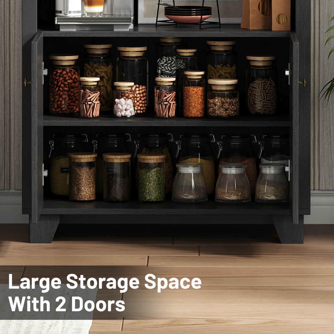 IDEALSOUL Arched Cabinet, 70-Inch Kitchen Pantry Storage Cabinet, Open Shelf Storage Cabinet with 2 Doors and 5 Shelves