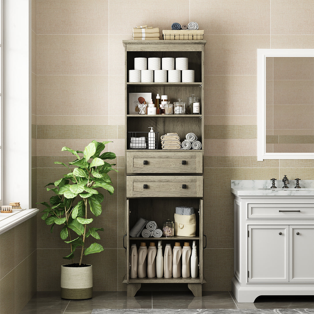 IDEALSOUL Tall Bathroom Storage Cabinet, 72" Farmhouse Storage Cabinet with 2 Drawers, Adjustable Shelves & Barn Door, Cabinet for Bathroom, Living Room, Kitchen