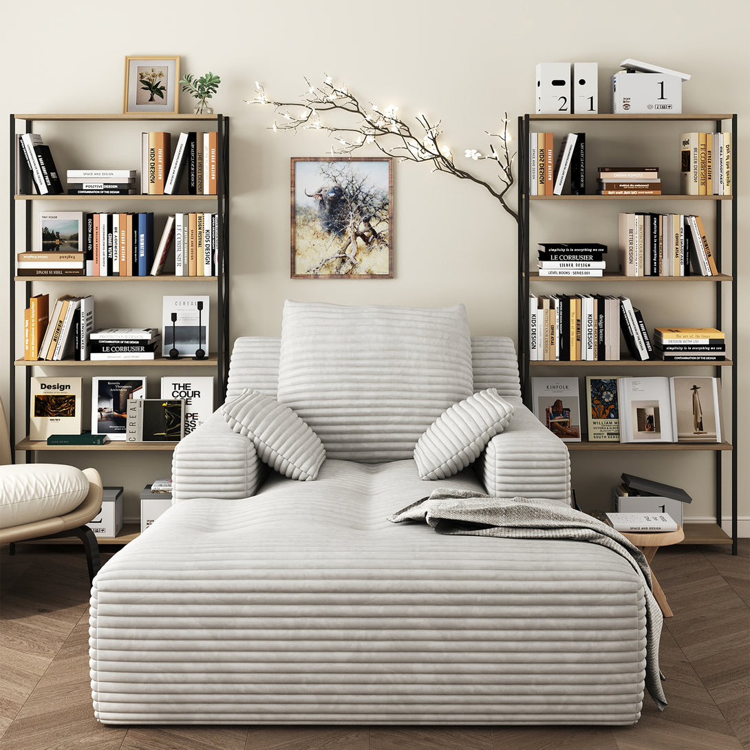 67'' Oversized Chaise Lounge Chair Indoor, Cloud Plush Corduroy Upholstered Sofa Bed, Modern Deep Seat Sofa with Back Cushion, Pillows, Cozy Sleeper Couch for Living Room, No Assembly Required