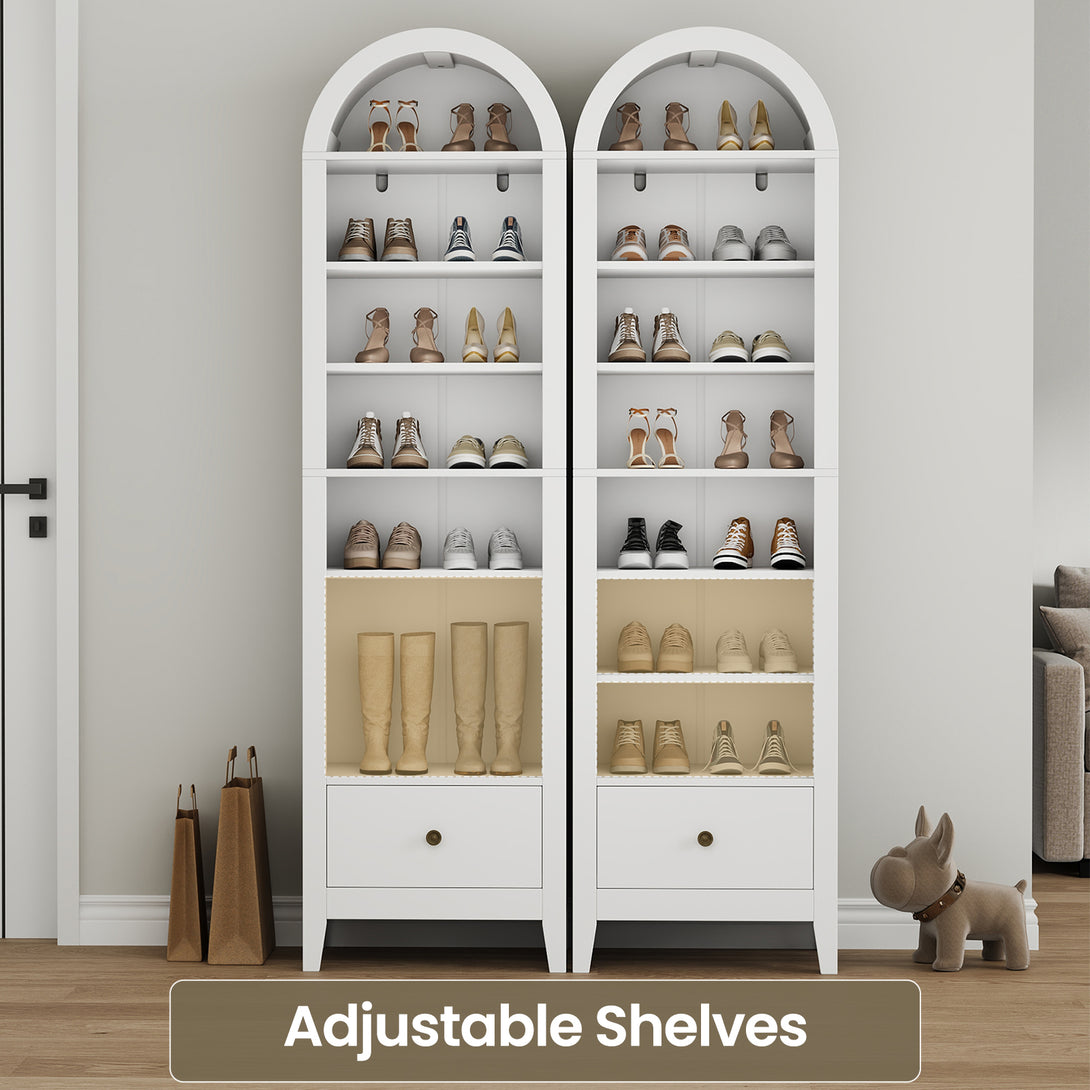 71" Arched Cabinet Tall Kitchen Pantry Cabinet, 8 Tiers Arched storage Cabinet with Doors and Shelves, Bookcase for Entryway, Hallway, Living Room