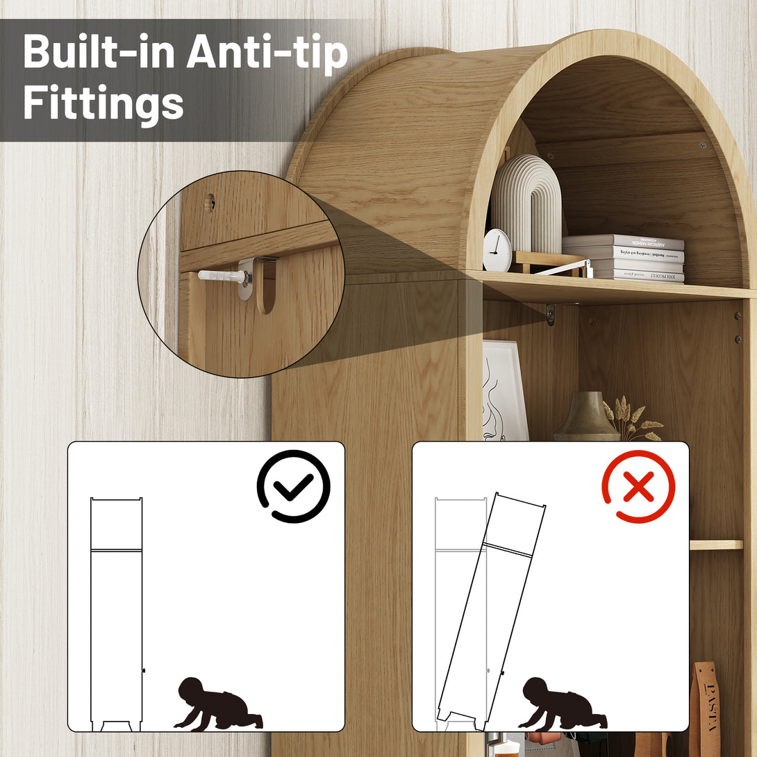 IDEALSOUL Arched Cabinet, 70-Inch Kitchen Pantry Storage Cabinet, Open Shelf Storage Cabinet with 2 Doors and 5 Shelves