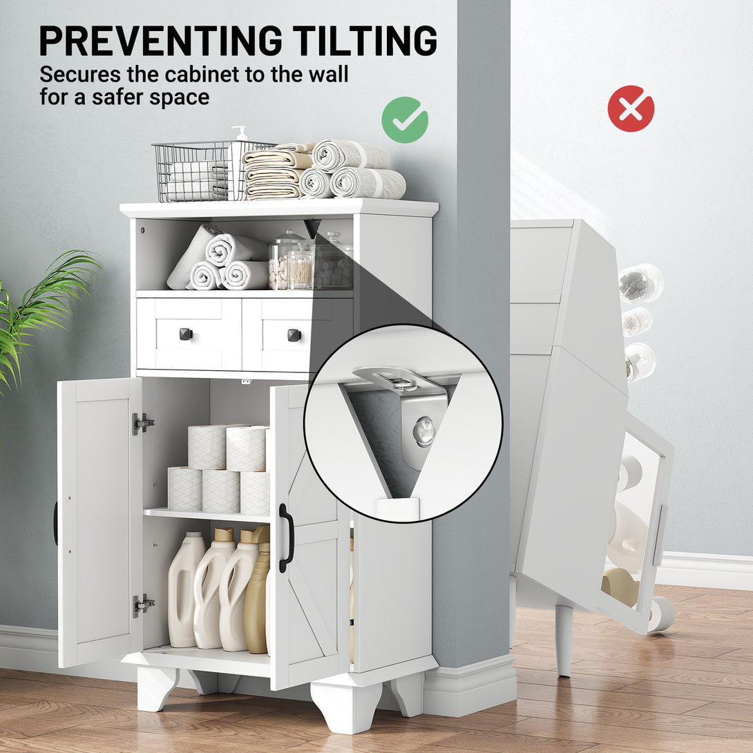 Bathroom Storage Cabinet with Doors and Drawers, Farmhouse Bathroom Floor Cabinet freestanding with Adjustable Shelf, 41.3"H Bathroom Organizer