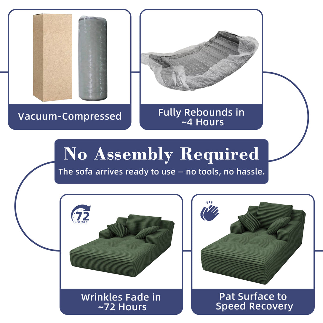 67'' Oversized Chaise Lounge Chair Indoor, Cloud Plush Corduroy Upholstered Sofa Bed, Modern Deep Seat Sofa with Back Cushion, Pillows, Cozy Sleeper Couch for Living Room, No Assembly Required