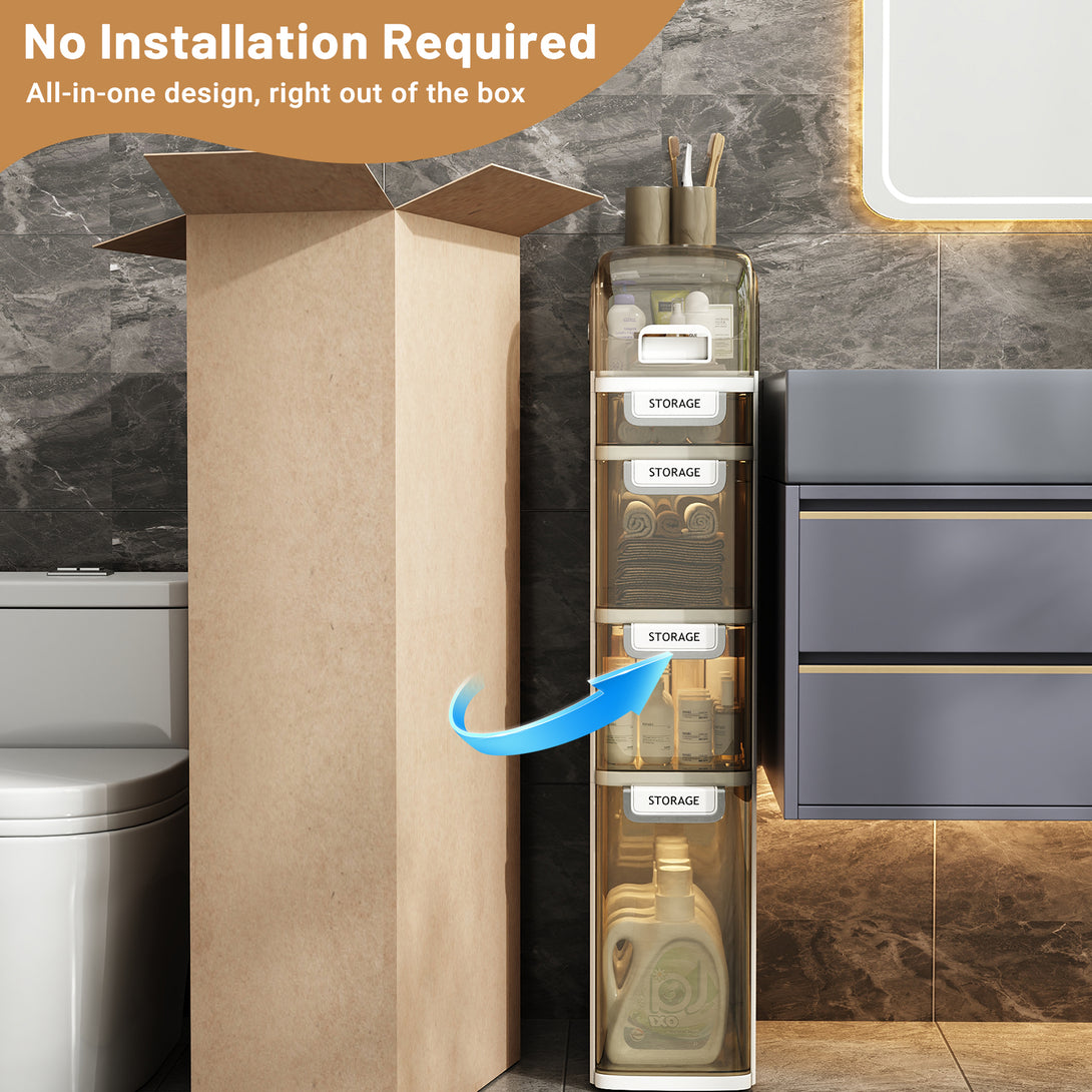 IDEALSOUL Bathroom Storage,Waterproof Narrow Storage Cabinet,Storage Floor Cabinet with Drawers for Small Spaces