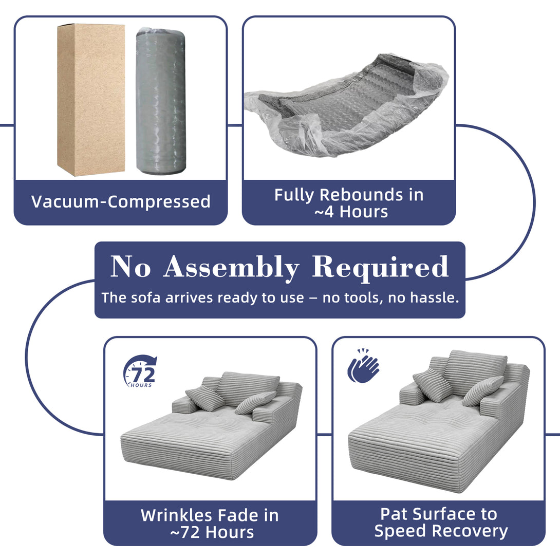 67'' Oversized Chaise Lounge Chair Indoor, Cloud Plush Corduroy Upholstered Sofa Bed, Modern Deep Seat Sofa with Back Cushion, Pillows, Cozy Sleeper Couch for Living Room, No Assembly Required