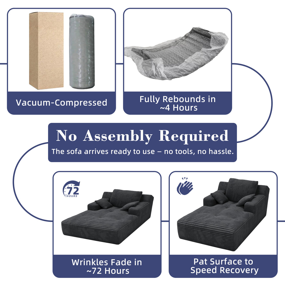 67'' Oversized Chaise Lounge Chair Indoor, Cloud Plush Corduroy Upholstered Sofa Bed, Modern Deep Seat Sofa with Back Cushion, Pillows, Cozy Sleeper Couch for Living Room, No Assembly Required