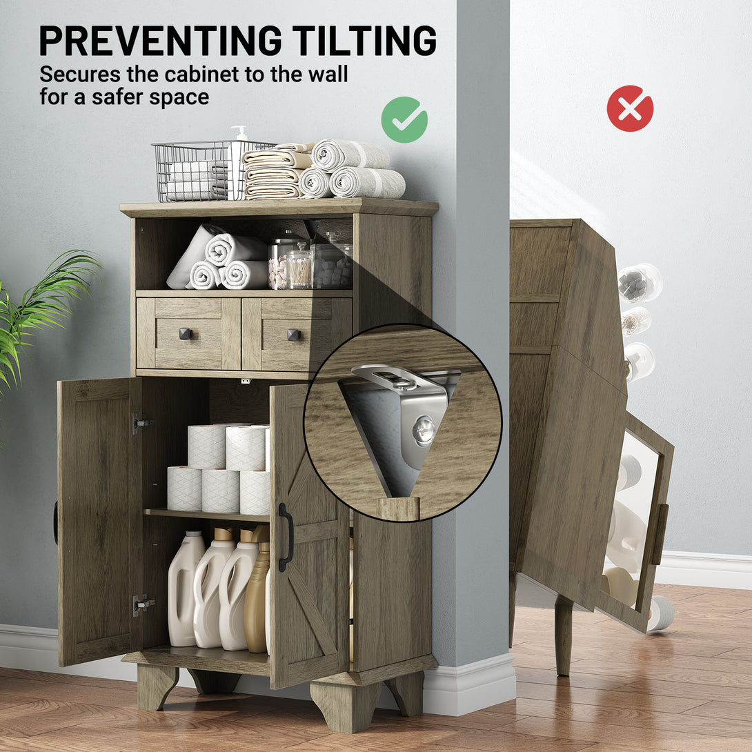 Bathroom Storage Cabinet with Doors and Drawers, Farmhouse Bathroom Floor Cabinet freestanding with Adjustable Shelf, 41.3"H Bathroom Organizer