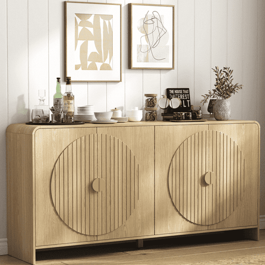 Sideboard Buffet Cabinet, 65" Large Sideboard Buffet Storage Cabinet, Modern Farmhouse Coffee Bar Station, Wood Kitchen Table with Adjustable Shelves and Doors for Kitchen, Dining Room, Natural