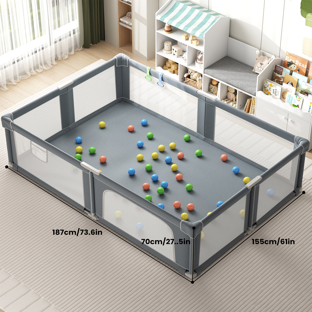 Baby Playpen, 70×61 In Play Yard, Foldable Large Playpens for Babies and Toddlers, with Mat and Carry Bag, Indoor & Outdoor Pack and Play, Oxford Fabric, Light Gray