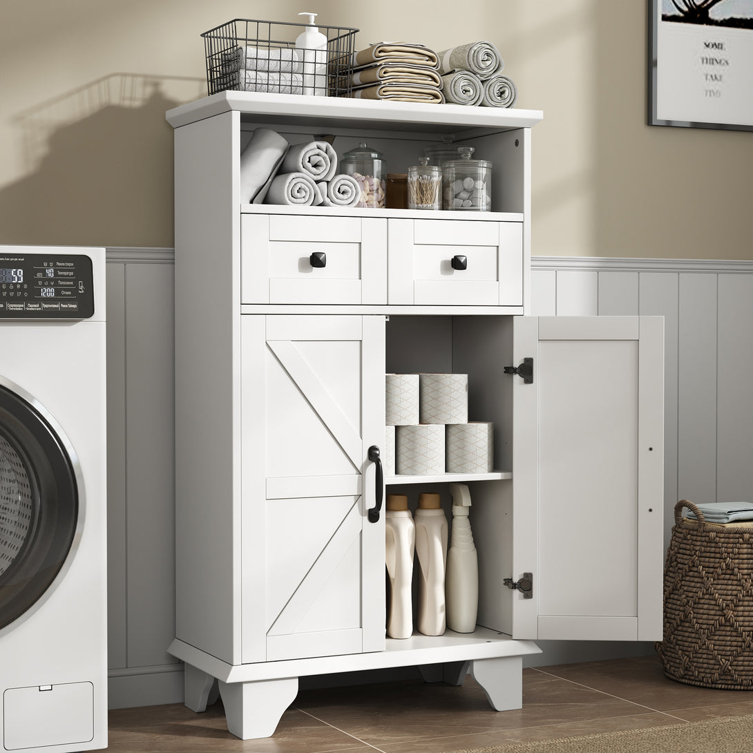 Bathroom Storage Cabinet with Doors and Drawers, Farmhouse Bathroom Floor Cabinet freestanding with Adjustable Shelf, 41.3"H Bathroom Organizer