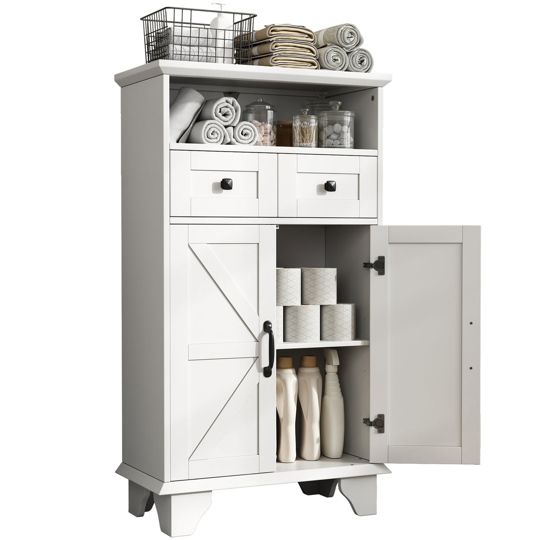 Bathroom Storage Cabinet with Doors and Drawers, Farmhouse Bathroom Floor Cabinet freestanding with Adjustable Shelf, 41.3"H Bathroom Organizer